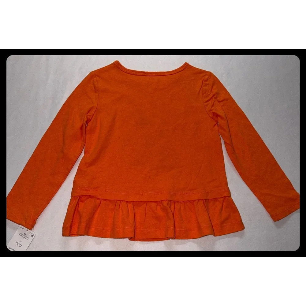 Carter's Halloween Long Sleeve Peplum Top Toddler Girl 4T Orange Trick or Treat